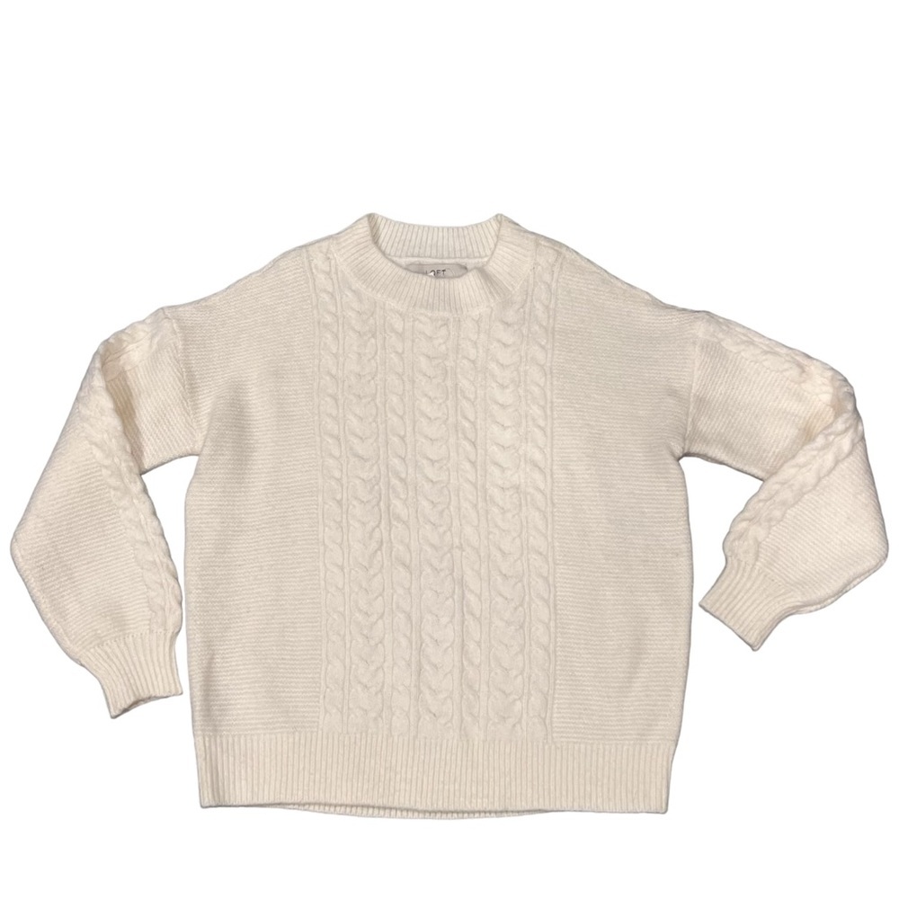 NEW LOFT Cream Draped Sleeve Cable Knit Sweater